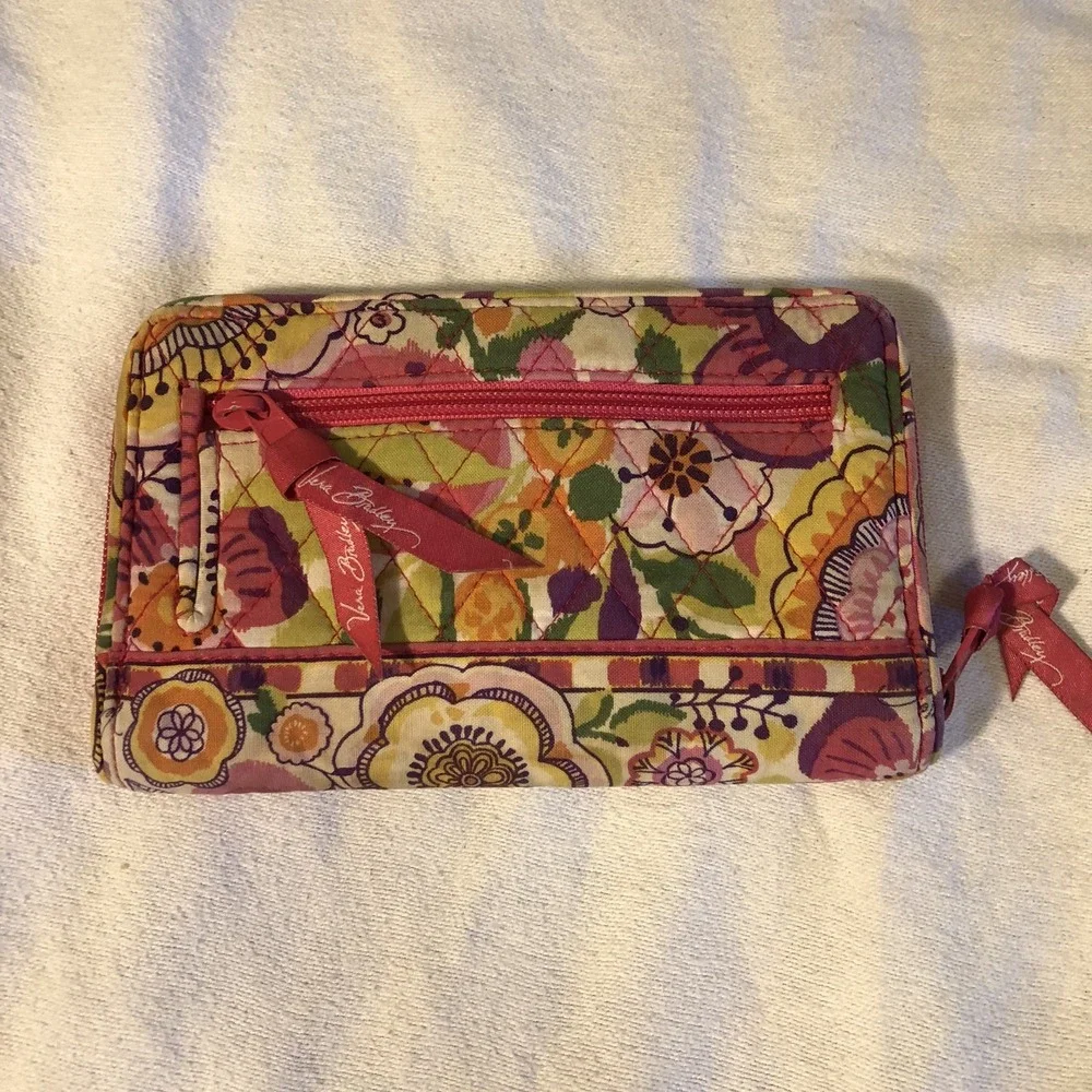 Vera Bradley Wallet Pink Floral Print Turn Lock Multicolored Floral